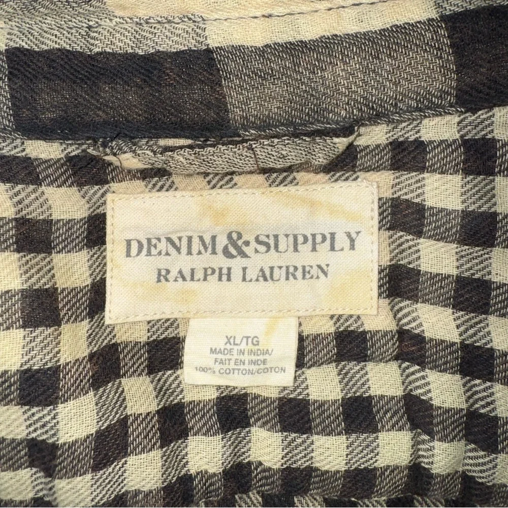 Denim & Supply Ralph Lauren Flannel Shirt Brown Cream XL TG‎ 100% Cotton Men’s - Picture 7 of 7
